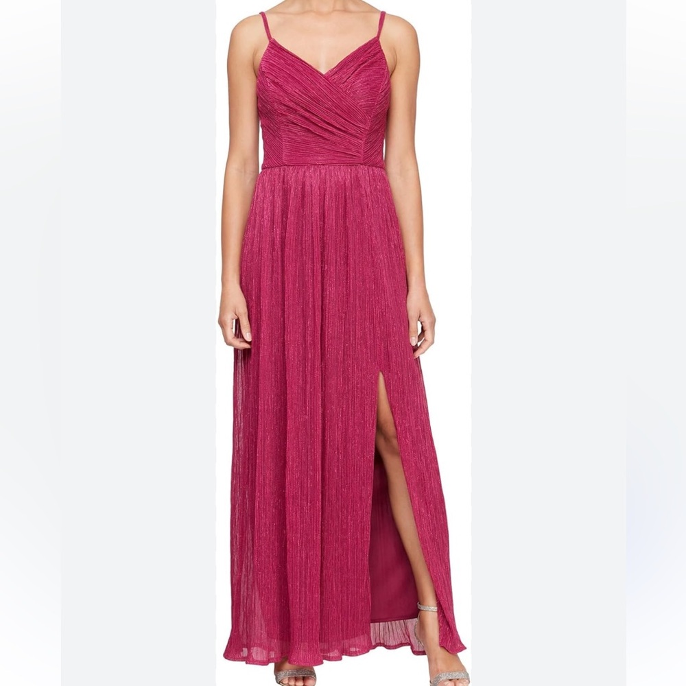 Alex Evenings 6 Formal Gown Fuchsia Metallic V-Neck Sleeveless Dress